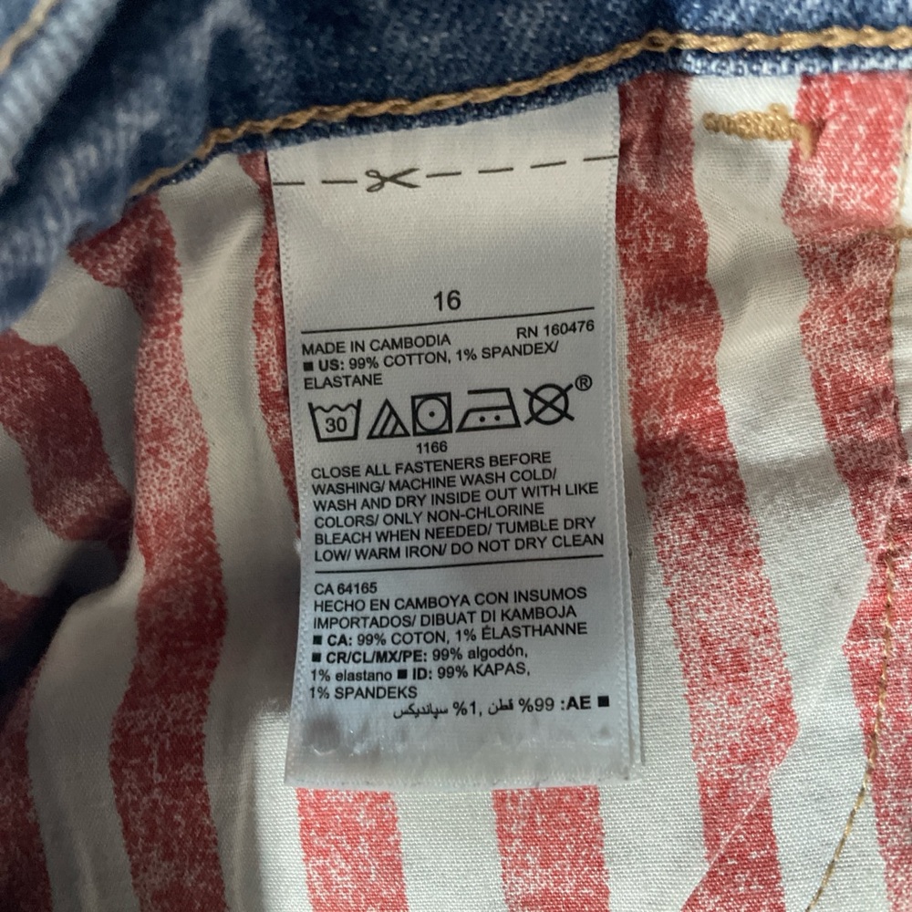 Distressed Denim Women's Shorts with American Flag Pockets - Picture 3 of 4